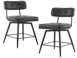 2 Pcs Black PU Swivel Bar Stools with Button-Tufted Backrest and Metal Legs 86805755