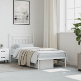 Bed Frame White Powder-Coated Steel Single Bed Frame 353579