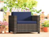 PE Rattan Garden Armchair with Cushion - Mixed Brown/Navy Blue T3398P555906