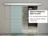 90cm Sliding Glass Door with Hardware Track Kit, Frosted Tempered Glass with Stripe Pattern, Round T3398P343503