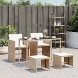 5 Piece Garden Dining Set with Cushions Beige Poly Rattan 365083