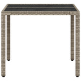 Garden Table with Glass Top Light Grey 90x90x75 cm Poly Rattan 368122