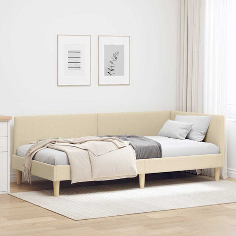 Corner Bed Frame Cream 80 x 200 cm Fabric and Engineered wood 42016179
