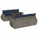 7 Piece Garden Sofa Set with Cushions Grey Poly Rattan Acacia 3326582