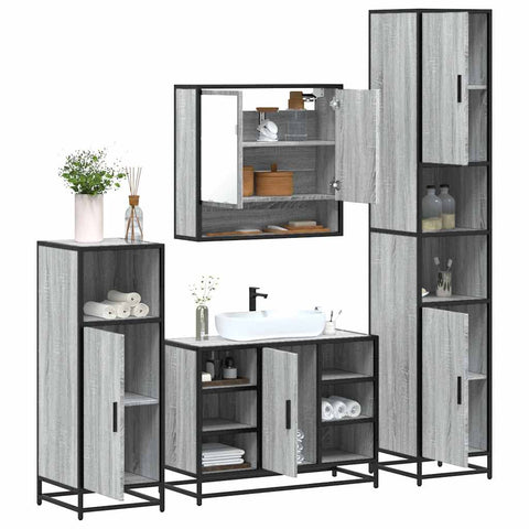 ZNTS 4 Piece Bathroom Furniture Set Grey Sonoma Engineered Wood 3301243