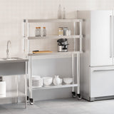 Kitchen Work Table with Overshelf 110x30x150 cm Stainless Steel 3208905
