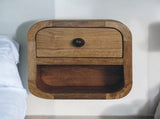 Solid Wood Extra Mini Curved Oak-ish Bedside with Open Slot, 1 Drawer, 1 Shelf, Brown B2743P403488