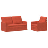 Sofa Set 2 pcs Red Orange Corduroy Fabric 3433253