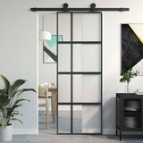 Sliding Door Black 76x205 cm Tempered Glass and Aluminium 155228