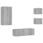 ZNTS 4 Piece TV Wall Cabinets with LED Lights Grey Sonoma 3216886