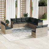 11 Piece Garden Sofa Set with Cushions Light Grey Poly Rattan 3217822