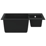 ZNTS Kitchen Sink with Overflow Hole Double Basins Black Granite 147085