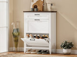Shoe Cabinet with 2 Flip Drawers, Farmhouse Narrow Shoe Storage Cabinet with Adjustable Shelves, T3398P553211
