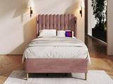 Upholstered Double with USB and Type-C Charging, Frame with Wooden Slatted Frame, Teenager N601P288478R