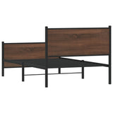 Metal Bed Frame without Mattress Brown Oak 107x203 cm 4007779