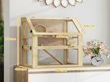 Wooden Hamster Cage with Detachable 32cm Deep Bottom, Hut, Seesaw, Exercise Wheel, Ramp, 60 x 40 x T3398P350109
