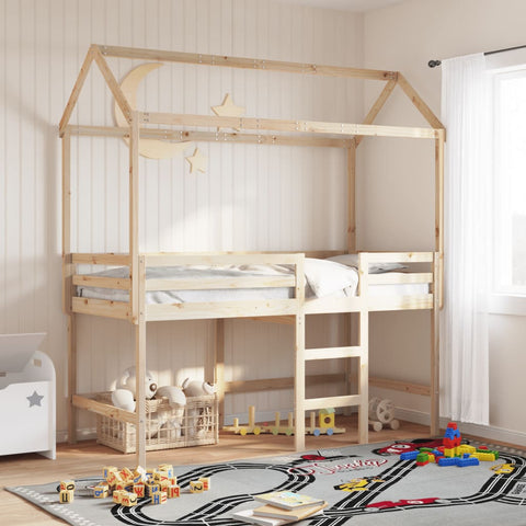 ZNTS Loft Bed with Ladder and Roof without Mattress 90x200 cm 3282144