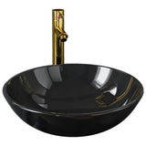 Bathroom Sink with Tap and Push Drain Black Tempered Glass 3098451