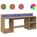 Desk with LED Lights Artisian Oak 200x55x91 cm Engineered Wood 3309446