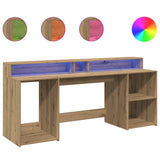 Desk with LED Lights Artisian Oak 200x55x91 cm Engineered Wood 3309446