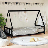 Kids Bed Frame Black 90x200 cm Solid Wood Pine 834455