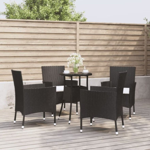 ZNTS 5 Piece Garden Bistro Set with Cushions Black Poly Rattan 3187441