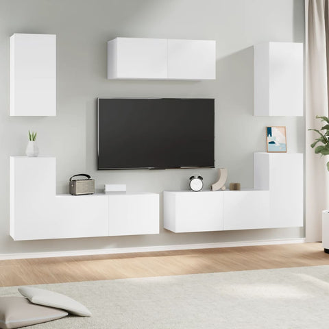 7 Piece TV Cabinet Set White Engineered Wood 3114302