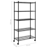 5-Tier Storage Shelf with Wheels 75x35x155 cm Black 250 kg 324630