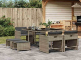 9 Piece Garden Dining Set with Cushions Grey Poly Rattan 3211136