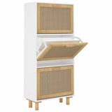 Shoe Cabinet White 52x25x115 cm Engineered Wood&Natural Rattan 345648
