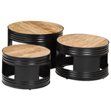 ZNTS Bar Tables Drum Shape 3 pcs Solid Rough Wood Mango 358933