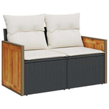 7 Piece Garden Sofa Set with Cushions Black Poly Rattan Acacia 3327731