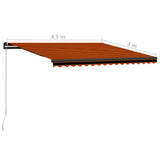 Manual Retractable Awning with LED 450x300 cm Orange and Brown 3055231