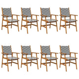 Garden Chair Set of 8 Natural Acacia with Black and White Pattern 3096601