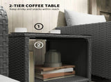 Five Piece Rattan Garden Furniture Set with 2-Tier Coffee Table and Ottomans - Cream White T3398P377537