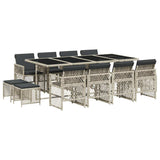 13 Piece Garden Dining Set with Cushions Light Grey Poly Rattan 3210803