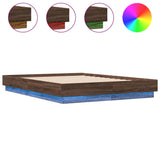 Bed Frame with LED without Mattress Brown Oak 135x190 cm Double 3209820