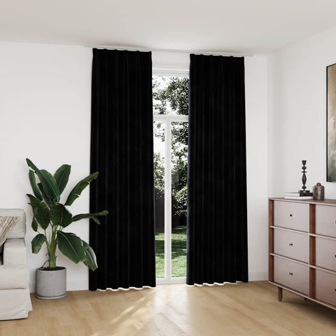 Blackout Curtains 2 pcs with Hooks Velvet Black 140x245 cm 134494