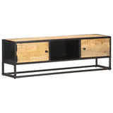 TV Cabinet with Carved Door 130x30x40 cm Rough Mango Wood 320943