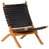 Folding Chair Black Real Leather 356377