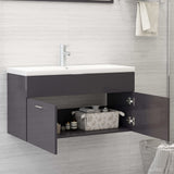 Sink Cabinet with Built-in Basin High Gloss Grey Engineered Wood 3071296