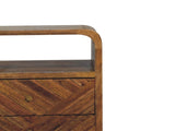 Solid Wood Mini Lille Curved Bedside, 2 Drawers & 1 open Slot, Brown B2743P456252