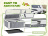 Wooden Tortoise House with Lamp Holder, Clear Windows, Openable Tops, Built-In Tray, Light Grey T3398P425330
