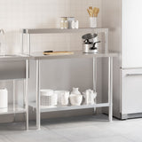 Kitchen Work Table with Overshelf 110x55x120 cm Stainless Steel 3208899
