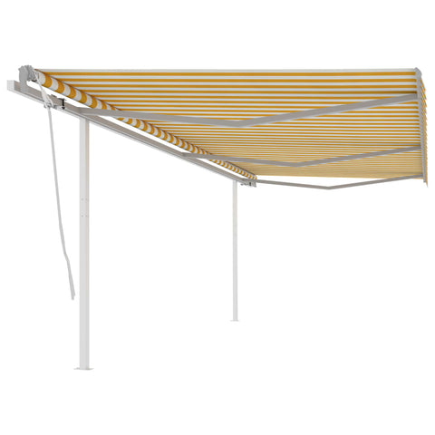 ZNTS Manual Retractable Awning with Posts 6x3 m Yellow and White 3069998