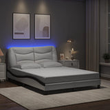 Bed Frame with LED without Mattress "Hvar" White and Black 140x190 cm 3213933
