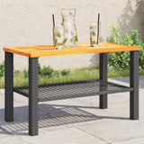 Garden Table Black 70x38x42 cm Poly Rattan Acacia Wood 366270
