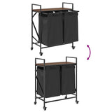 Laundry Basket 2 Compartments with Wheels Brown Oak 859099