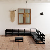 10 Piece Garden Lounge Set Black Solid Pinewood 3075853