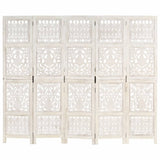 Hand carved 5-Panel Room Divider White 200x165 cm Solid Mango Wood 285331